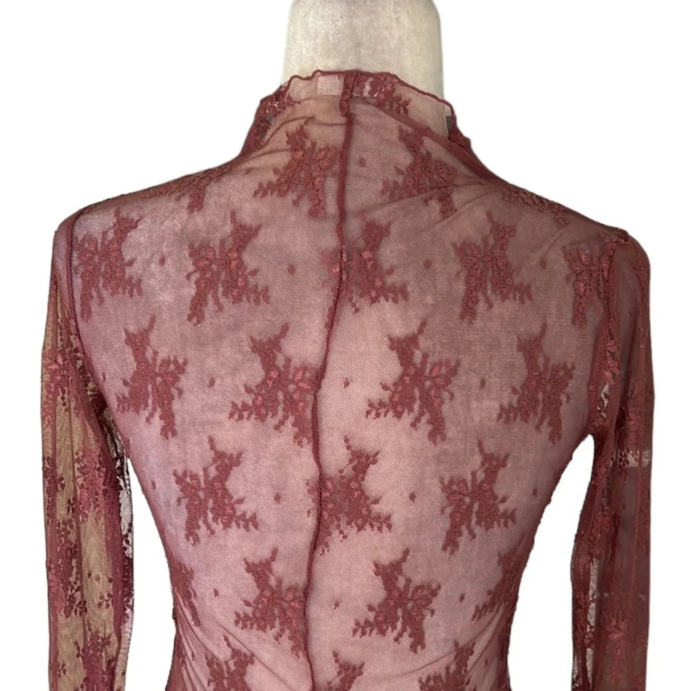 Free People Sheer Floral Long Sleeve Top in Dusty Rose
